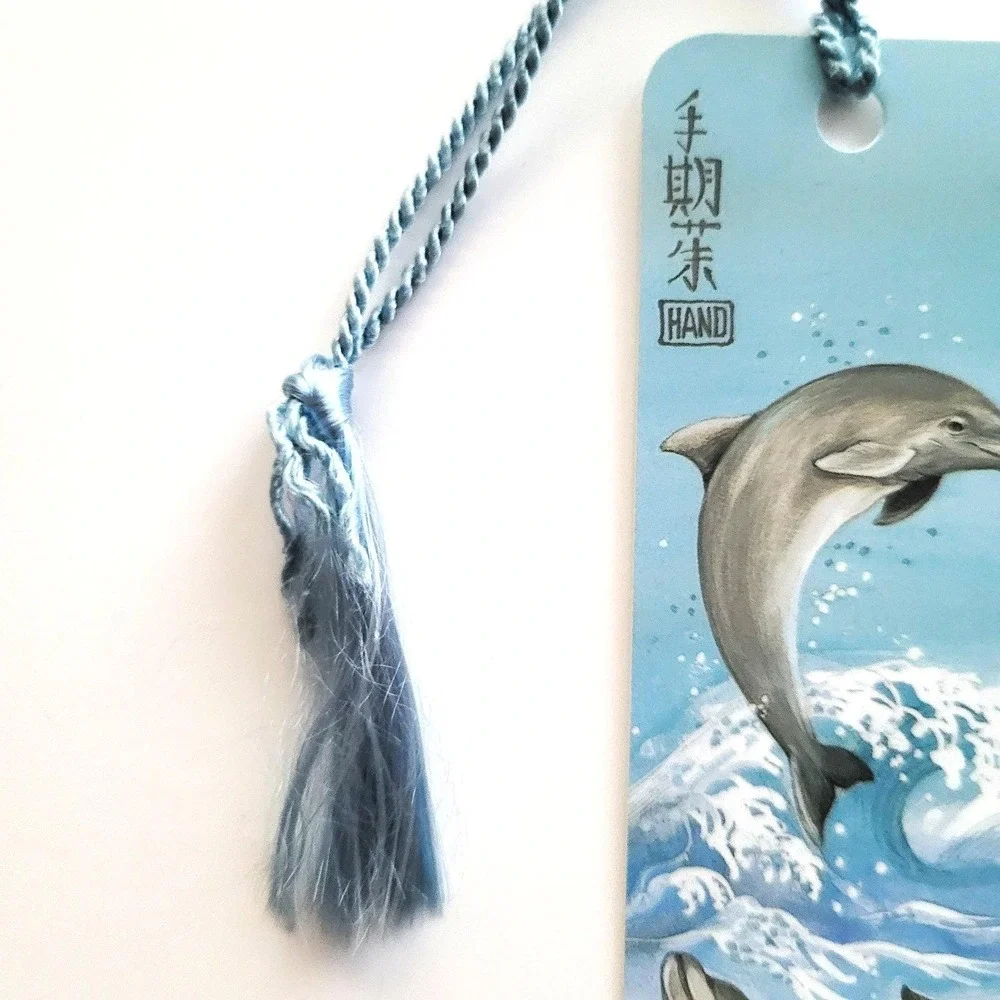 Vintage 90s Dolphins Bookmark, Judy Hand, Flipper Tassel, 1990 Sunshine Thoughts